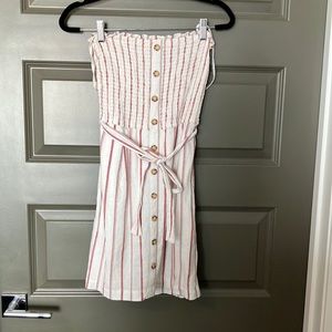 A&F Smocked Striped Dress w/ Tie Waist and Buttons - S